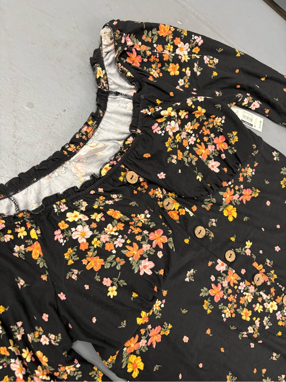 No Boundaries Black Floral Off-Shoulder Dress with Button Front
